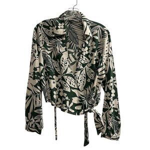 Stile Collection Women's Floral Wrap Blouse Green‎ V-Neck Long Sleeve S